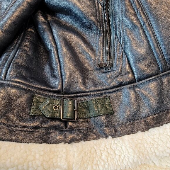 Missguided Womens Jacket Size 10 Green Faux Shearling Leather Aviator Pilot - Picture 13 of 15
